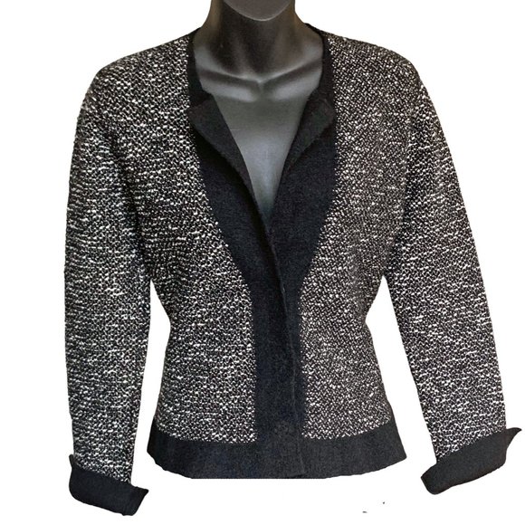 D. EXTERIOR Black White Metallic‎ Wool Blend Boucle Knit Cardigan - Picture 12 of 12